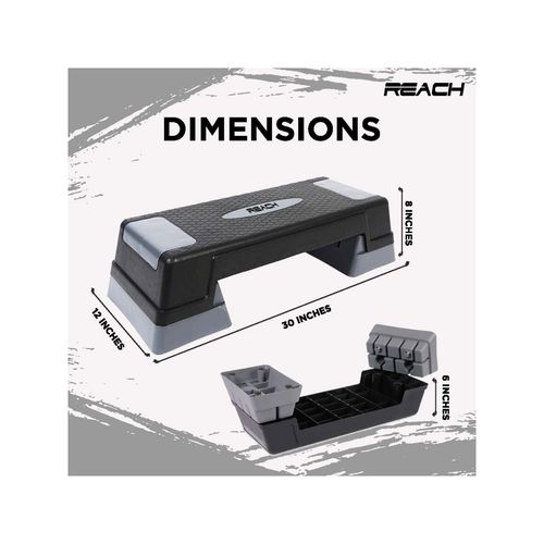 Reach Premium Adjustable Home Gym Fitness Aerobic Stepper Grey and Black