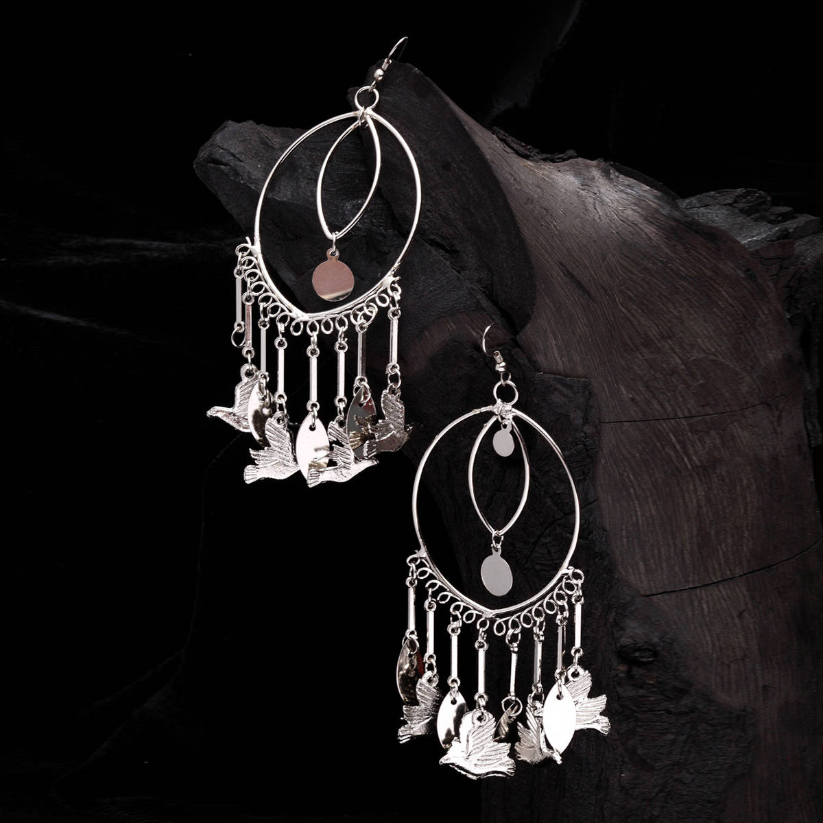 Moedbuille Handcrafted Tasselled Layered Design Oxidised Silver Plated Contemporary Earrings