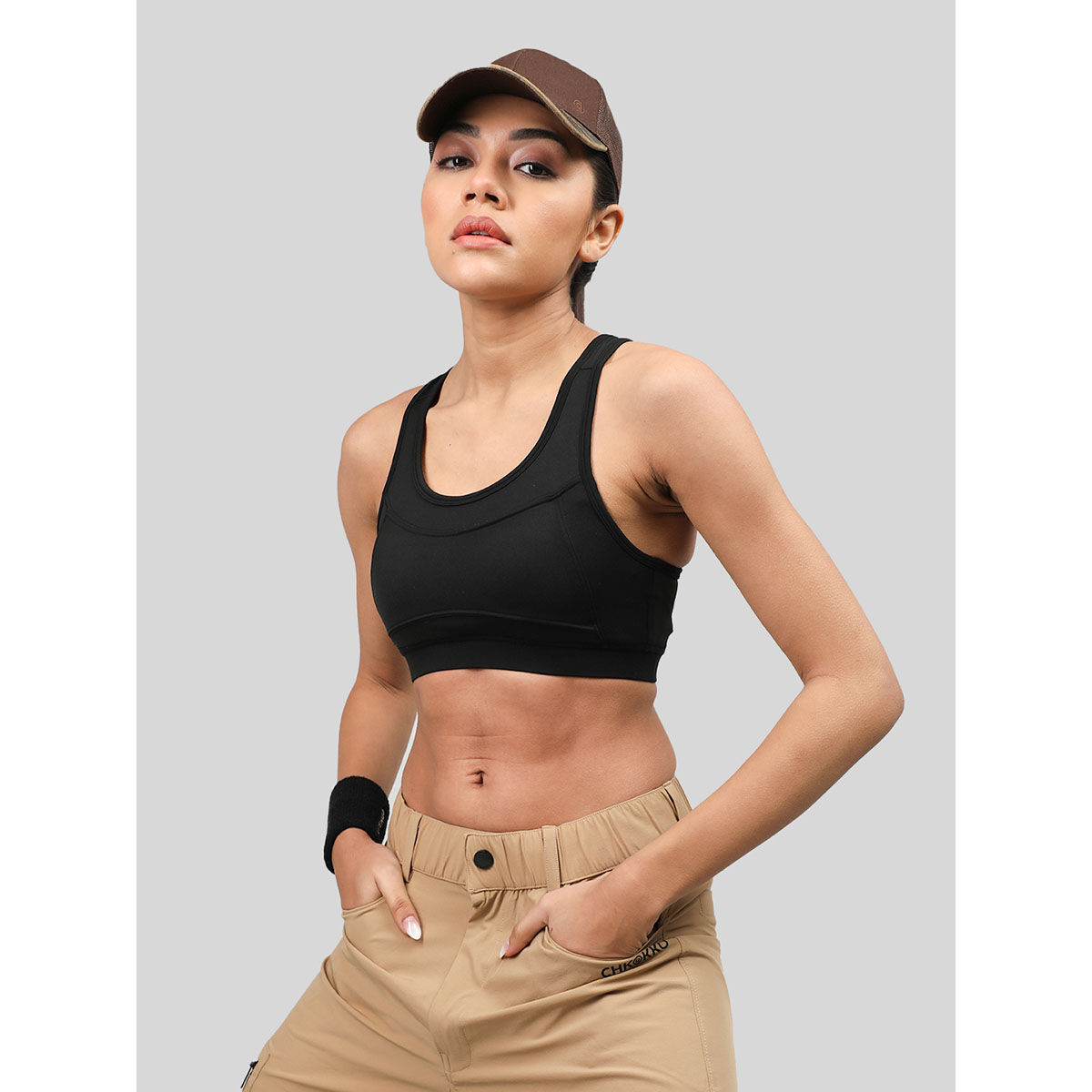 CHKOKKO Running Racer Back Non Wired Padded Sports Bra for Women