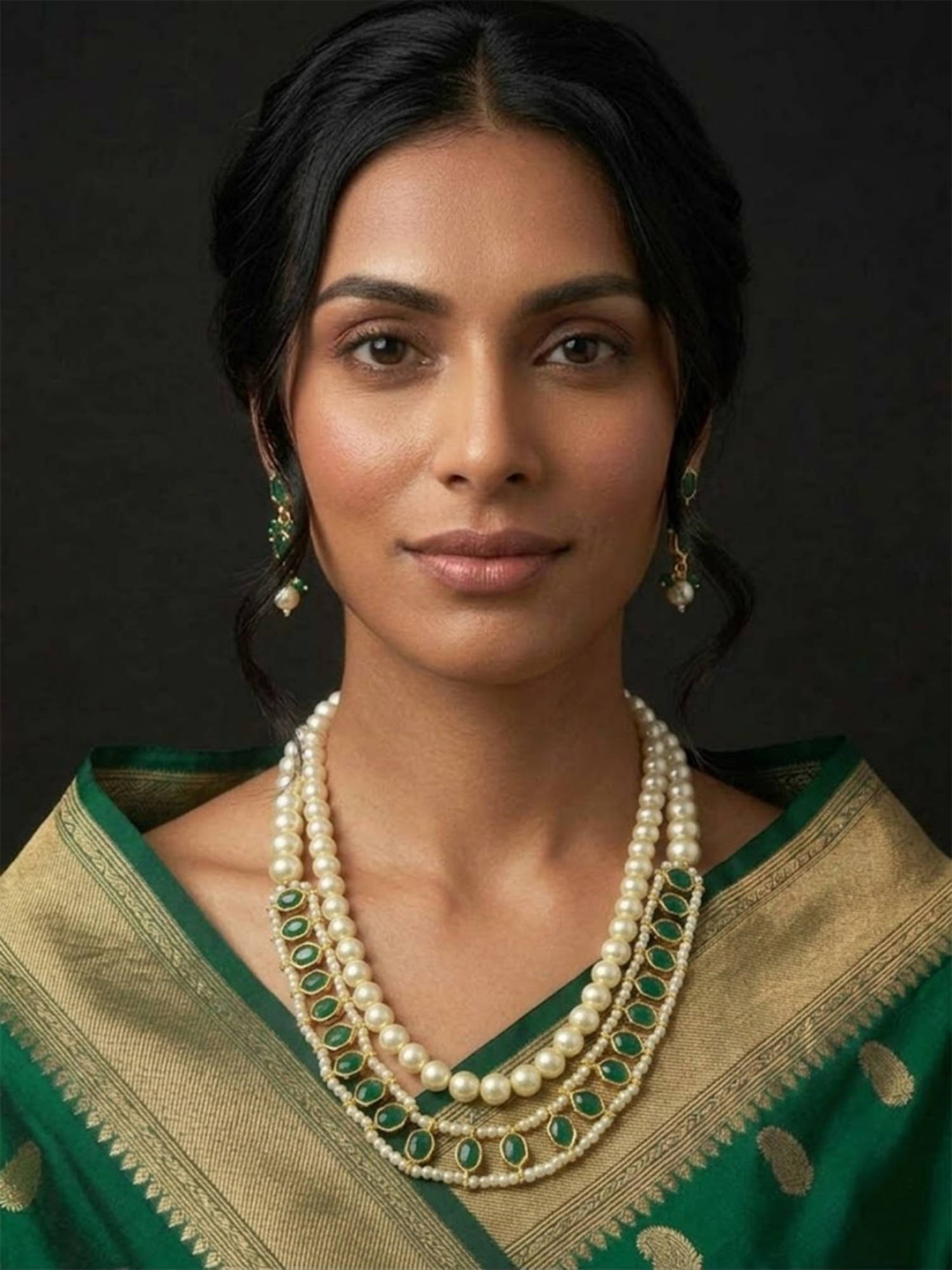 Treemoda Royal Golden Brass Handmade Necklace & Pairs of Earrings