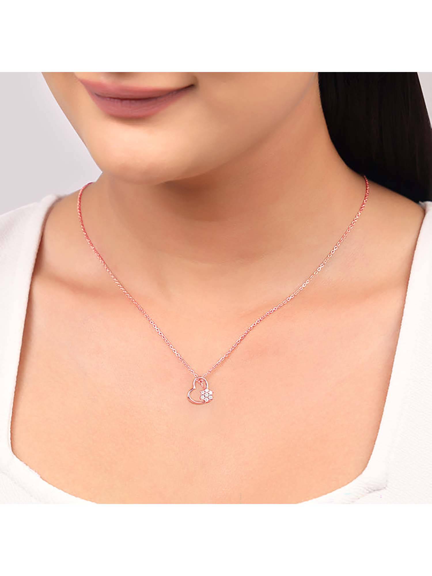 GIVA Women 925 Silver Rose Gold Plated Floral Heart Necklace