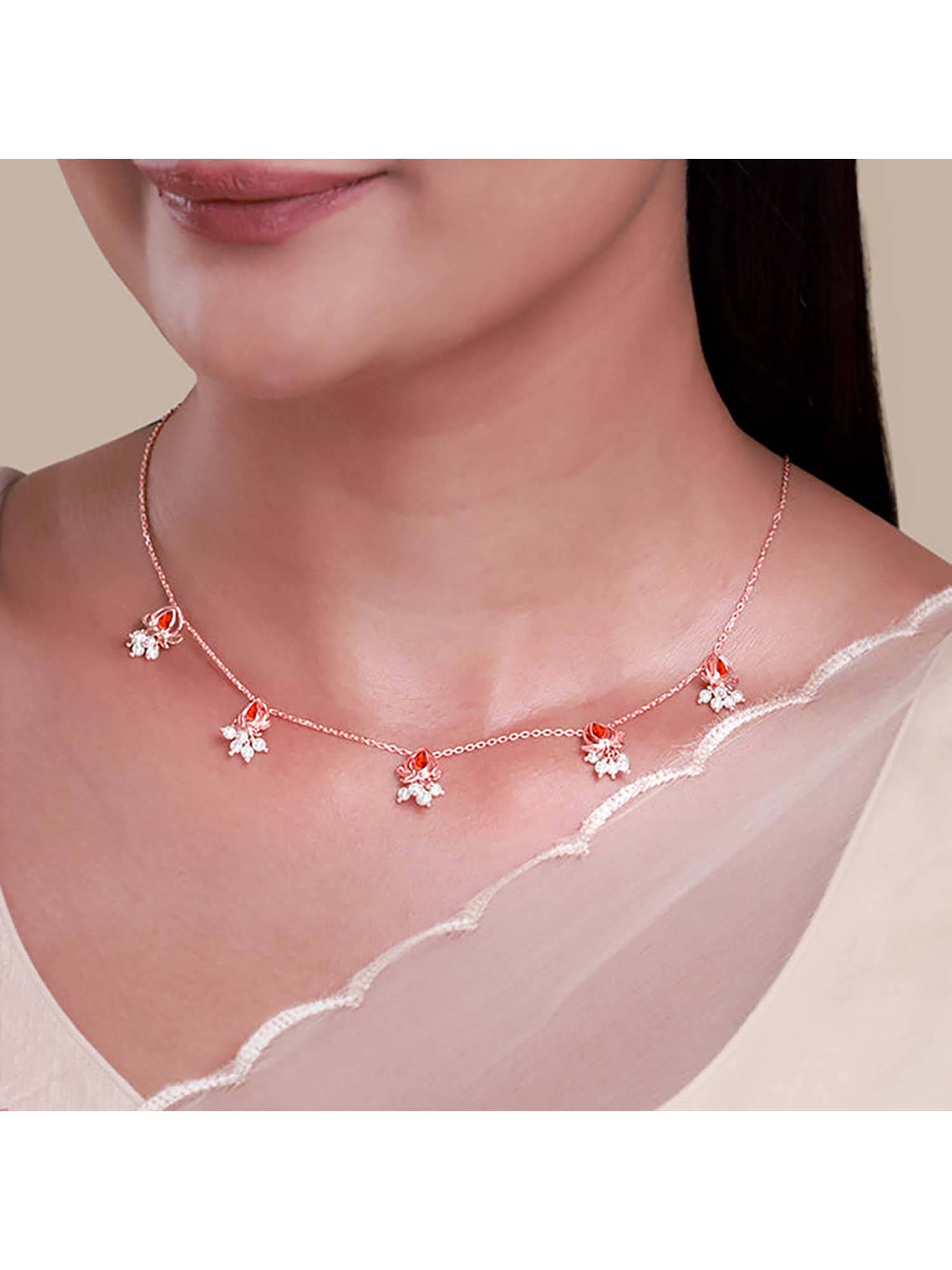 GIVA Women 925 Silver Rose Gold Plated Red Iris Necklace