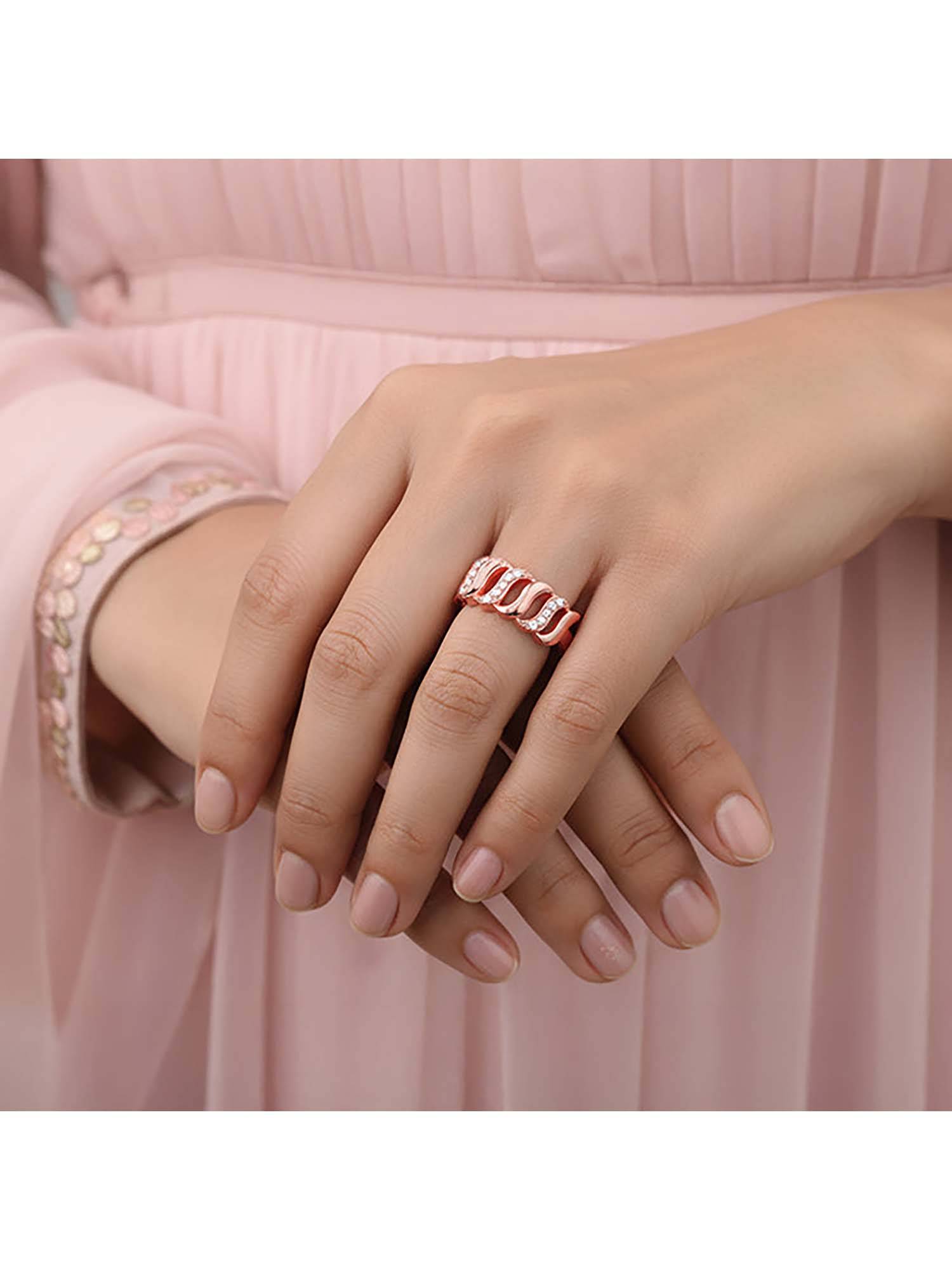 Buy GIVA Women 925 Silver Rose Gold Plated Gracious Wave Ring Online