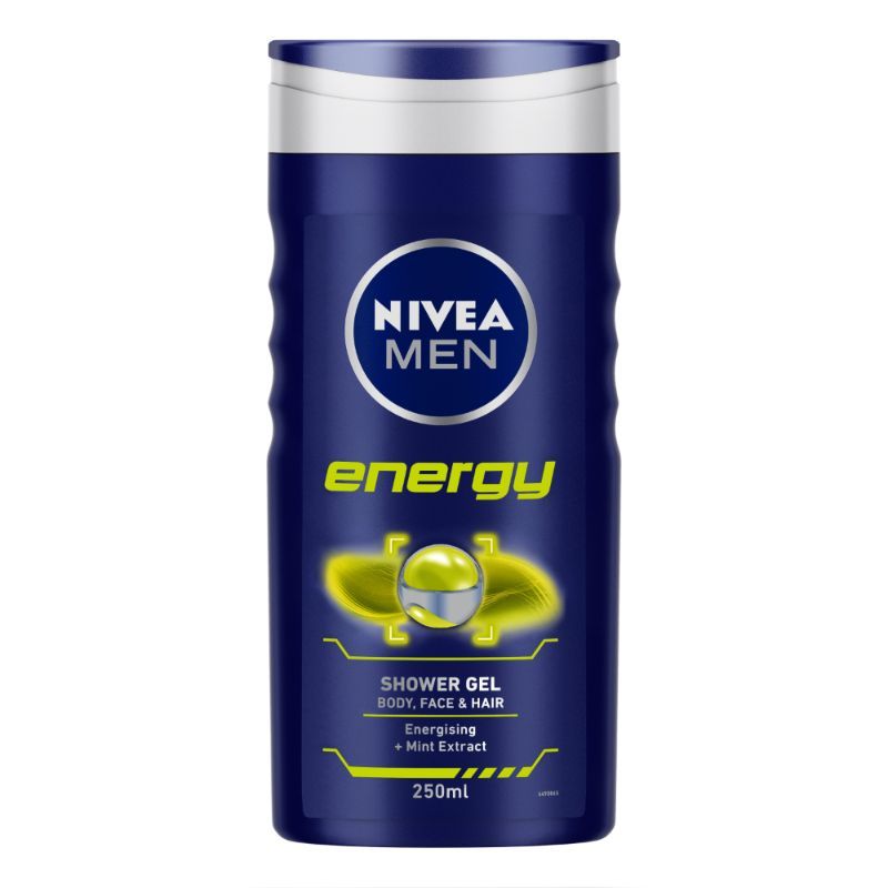 NIVEA Men Body Wash, Energy with Mint Extracts, Shower Gel for Body, Face & Hair