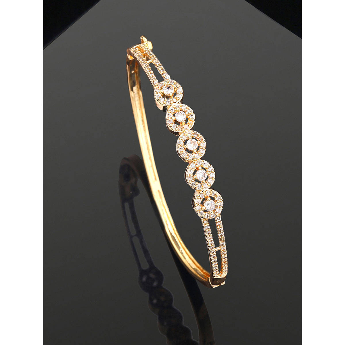 Estele Glossy Gold Plated Delicate and Lightweight American Diamond Bracelet