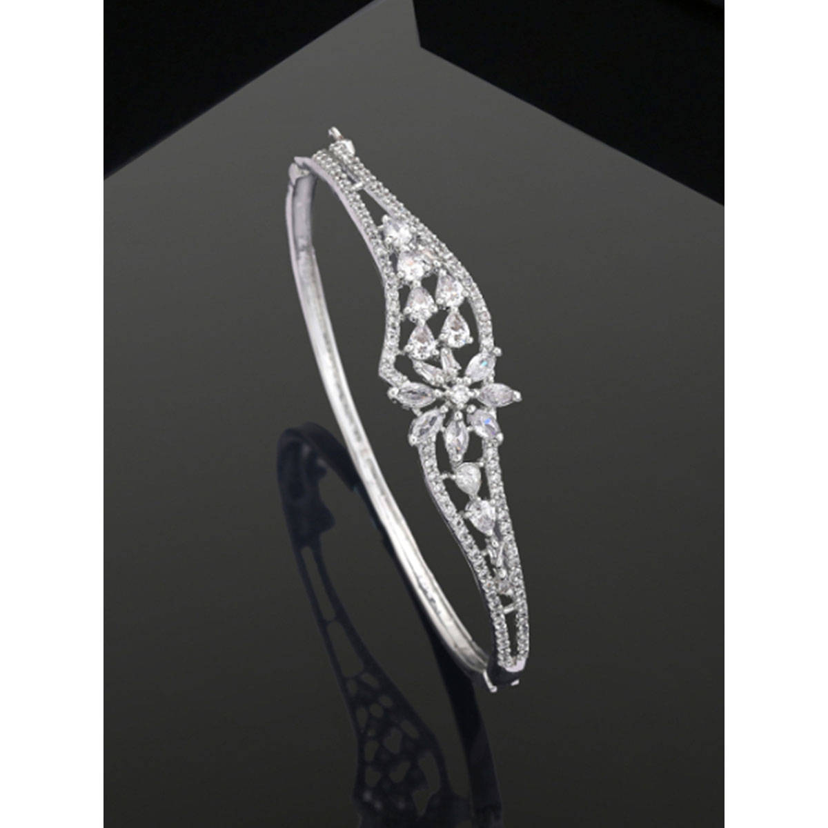 Estele Classic Rhodium Finish Elegant American Diamond Bracelet