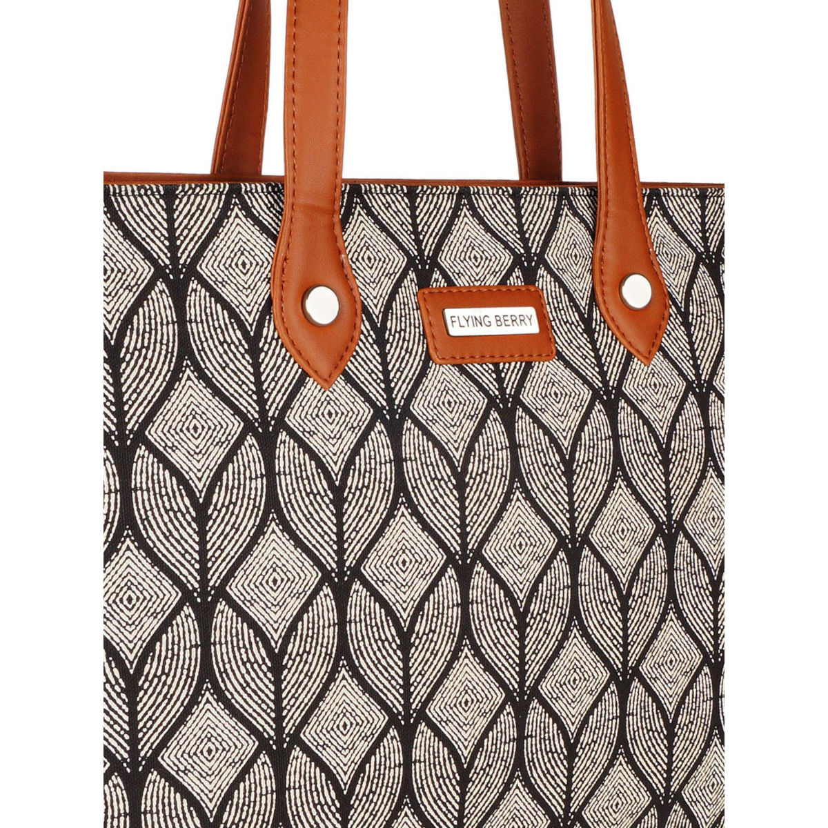 FLYING BERRY Black Ethnic Graphic Print Handcrafted Vegan Leather Tote