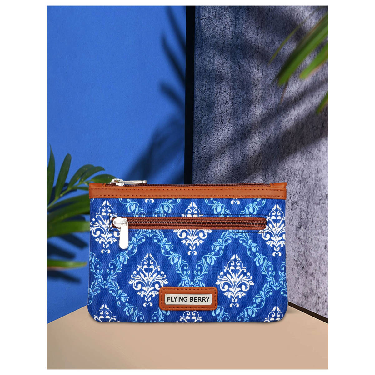 FLYING BERRY Blue Printed Handicraft Fabric & Vegan Leather Pouch