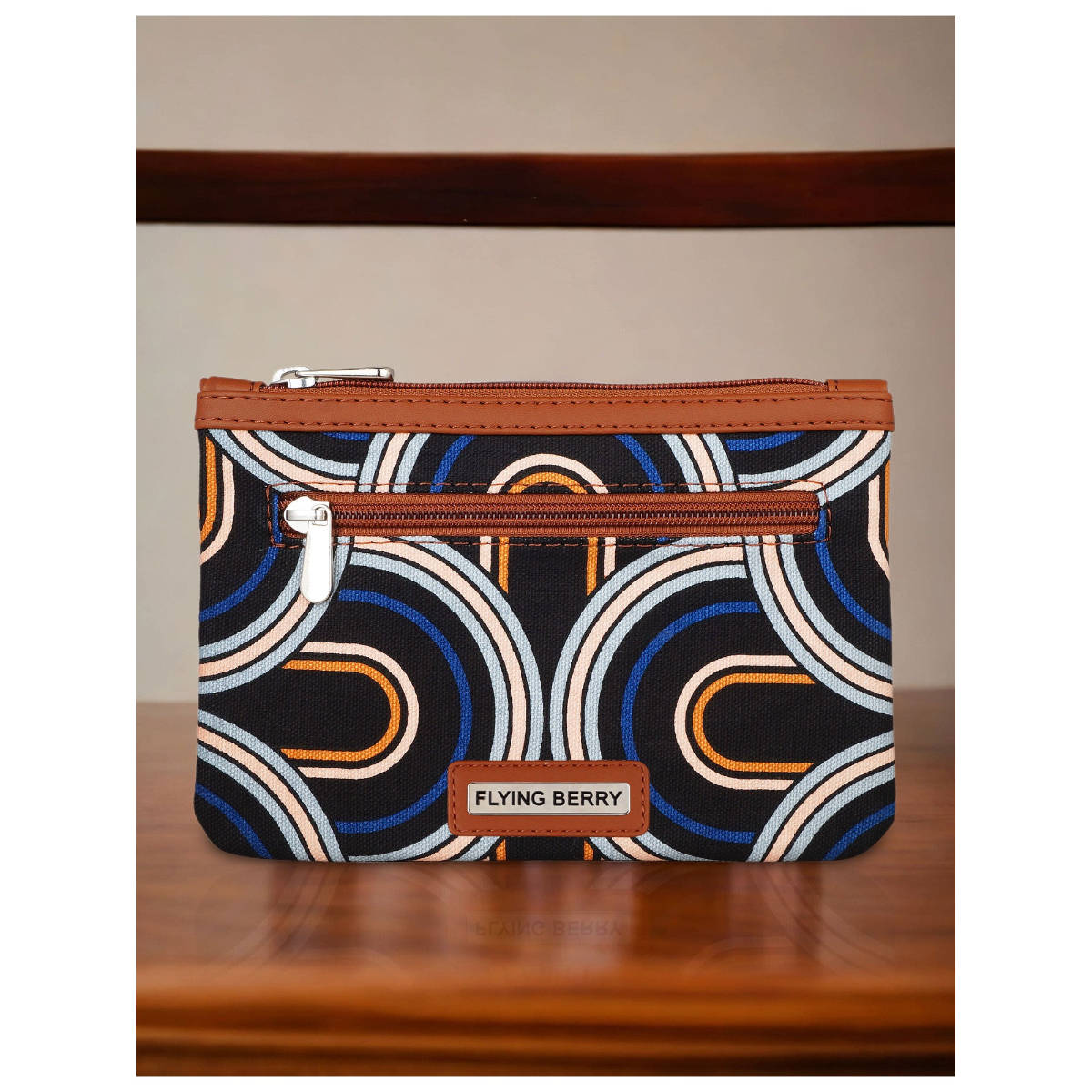 FLYING BERRY Black Printed Handicraft Fabric & Vegan Leather Pouch