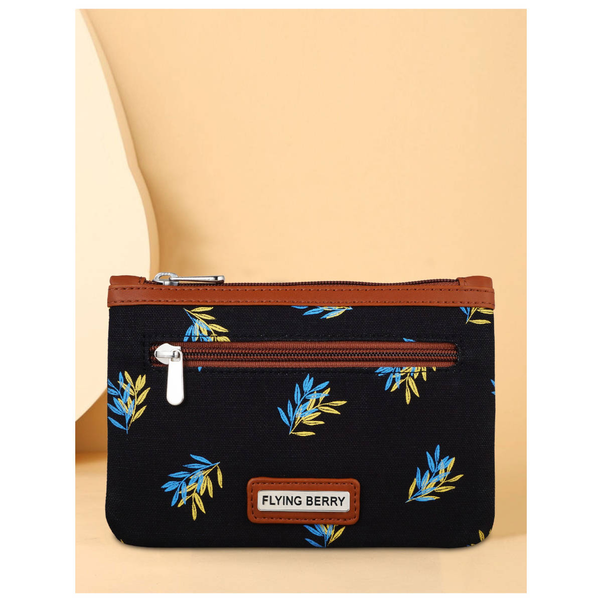 FLYING BERRY Black Printed Handicraft Fabric & Vegan Leather Pouch