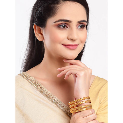 Buy ZENEME Gold-Plated Brass Textured Daily Wear Golden Bangles