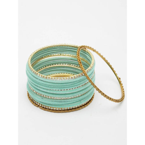 Buy ZENEME Gold-Plated CZ Studded Turquoise Blue Velvet Bangles