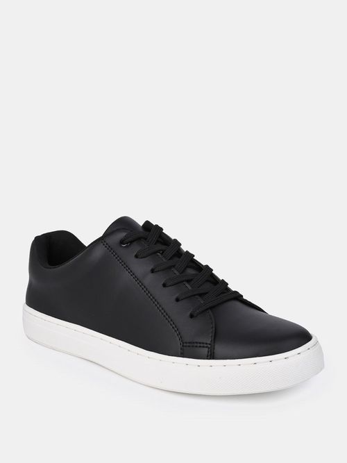 Buy Styli Mens Black Pu Leather Accent Converse Sole Low Top