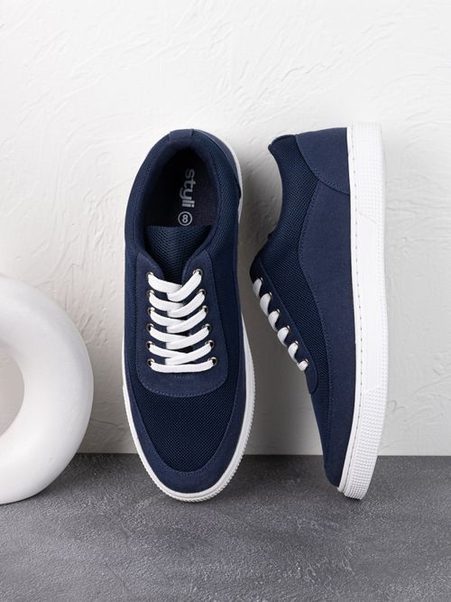 Buy Styli Mens Navy Blue Canvas Low Top Converse Sole Lace Up