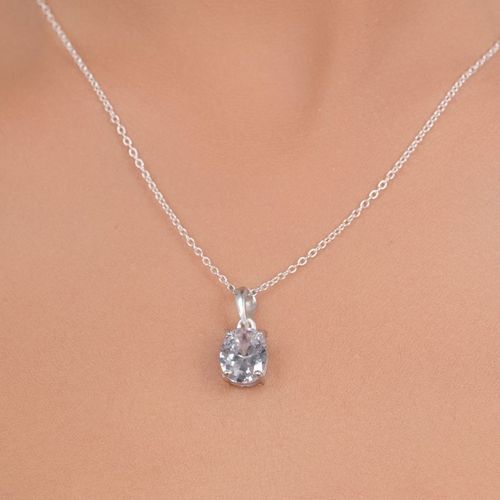 Margento Jewels 925 Sterling Silver Swarovski Zirconia Oval Prong Setting  Chain Pendant