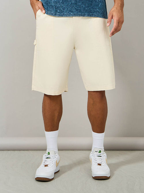 Styli Men Cream Premium Oversized Stretch Carpenter Shorts