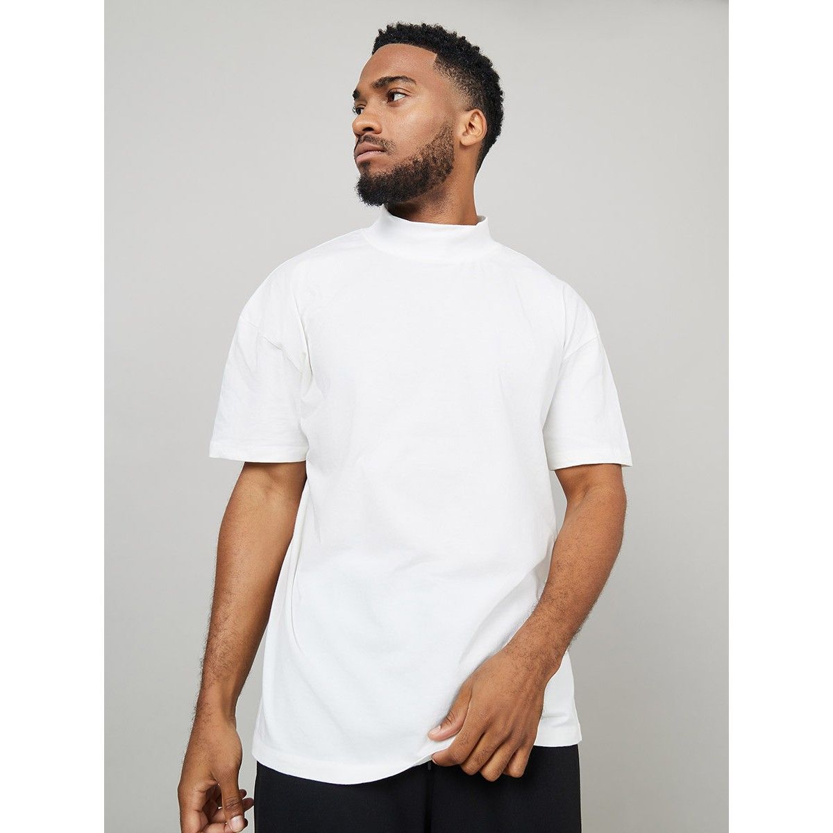 Buy Styli White Mock Neck Oversized T-Shirt Online