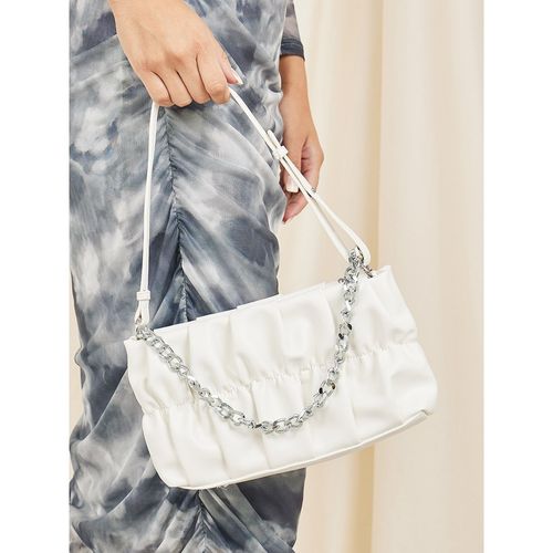 Buy Styli Women's White Pu Gathered Design Shoulder Bag With Chain