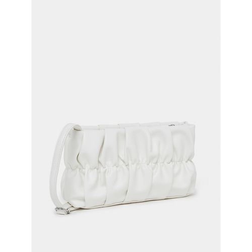 Styli Women's White Pu Gathered Design Shoulder Bag With Chain