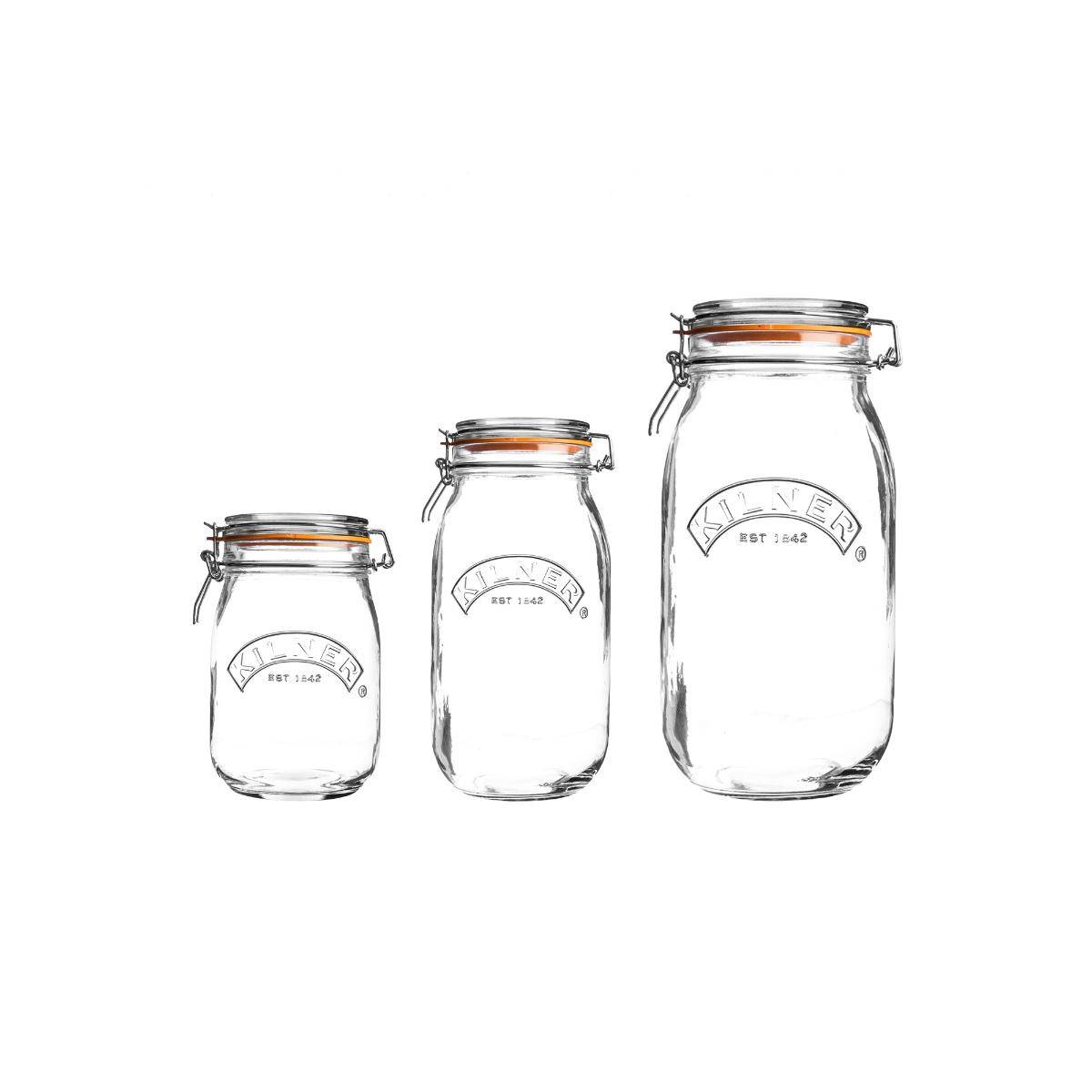 Kilner Clip Top Jar Family Combo Storage Essentials (3L, 2L & 1L)