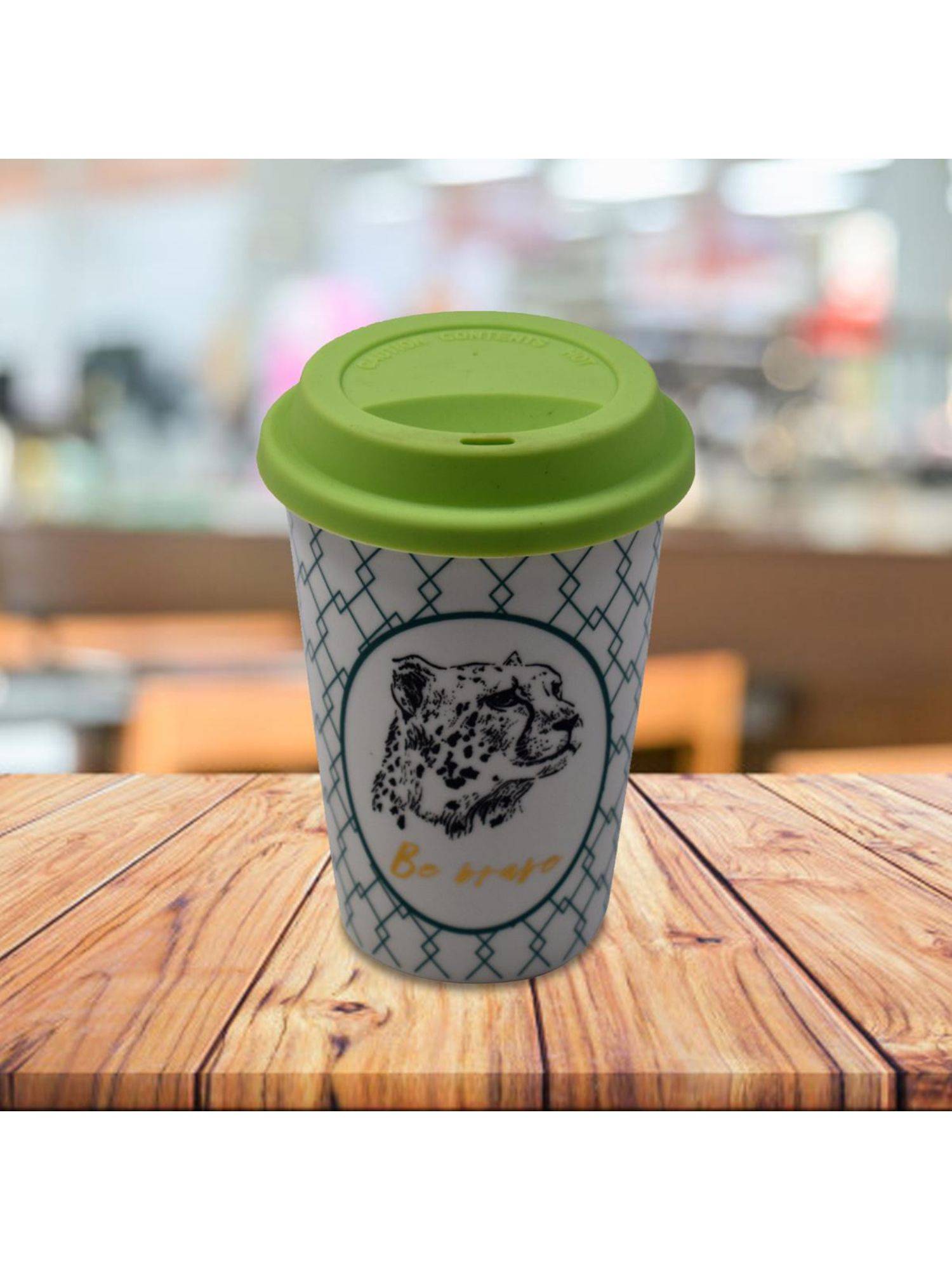 Kookee Multi-Color Ceramic Coffee or Tea Tall Tumbler with Silicone Lid - 275Ml