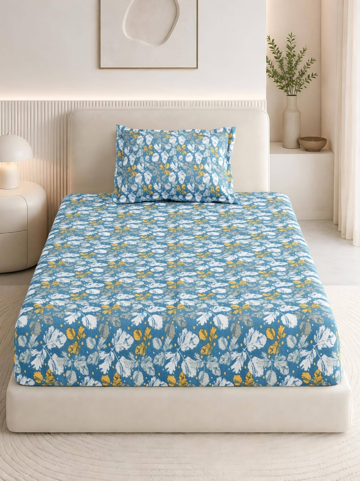 Haus & Kinder Cotton 186 Tc Single Fitted Bedsheet Birch Symphony