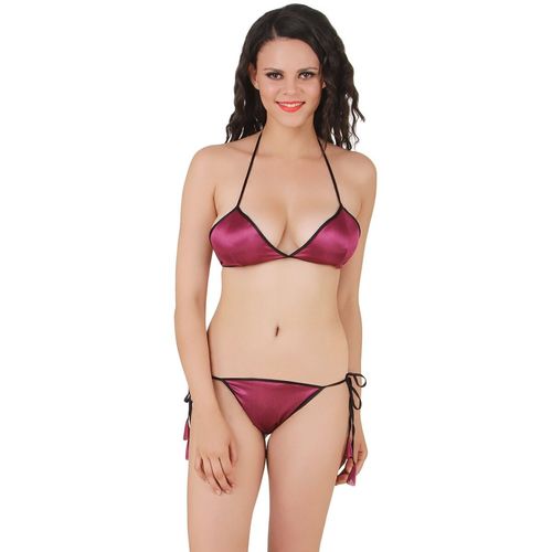 Buy Fasense Women Satin Nightwear Sexy Lingerie Set Bra & Thong Dp147 D -  Purple (Free Size) Online