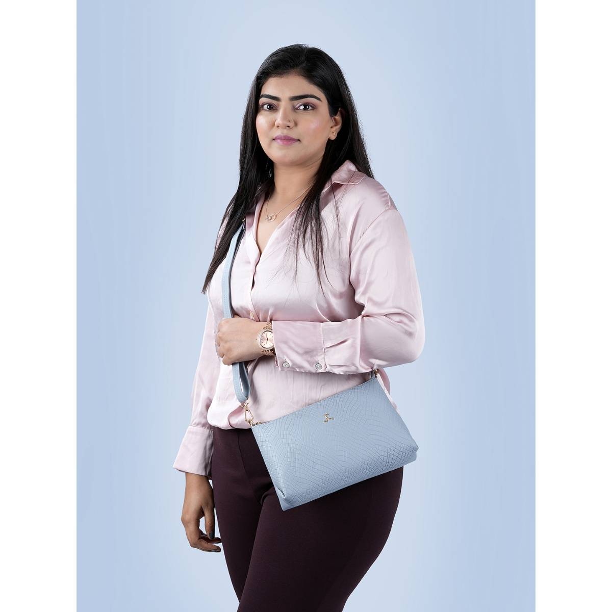 Mochi Textured Light Blue Sling and Cross Bag