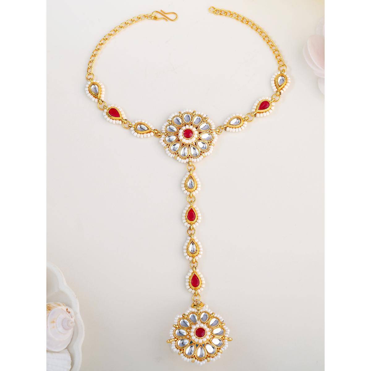 Estele Ethnic Kundan Polki HathPhool - Gehena Gold Plated Panja