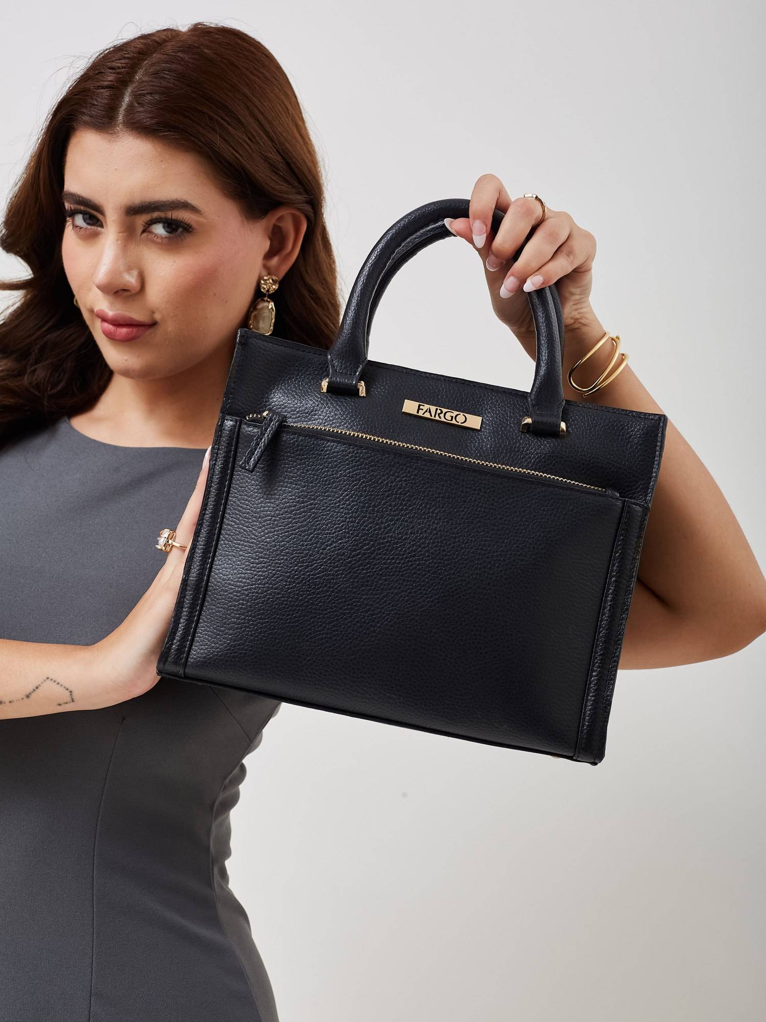 FARGO Nova Black Handbag with Detachable Strap for Women
