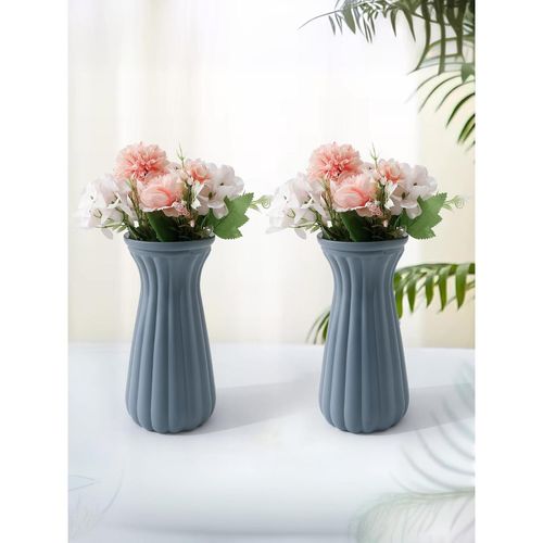 Ekhasa Blue Flower Glass Bud Vase for Home Decor Matte Finish (Set Of 2)  (6 Inches)