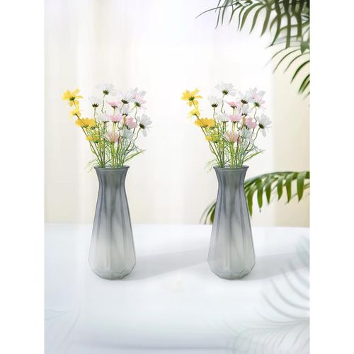 Ekhasa Grey Flower Glass Bud Vase for Home Decor (Matte Finish Set Of 2)  (6 Inches) - Main Image