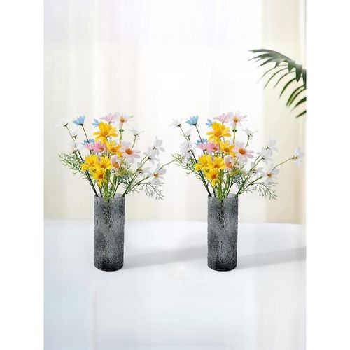 Ekhasa Grey Flower Glass Vase for Home Decor (Set Of 2) (6 Inches)