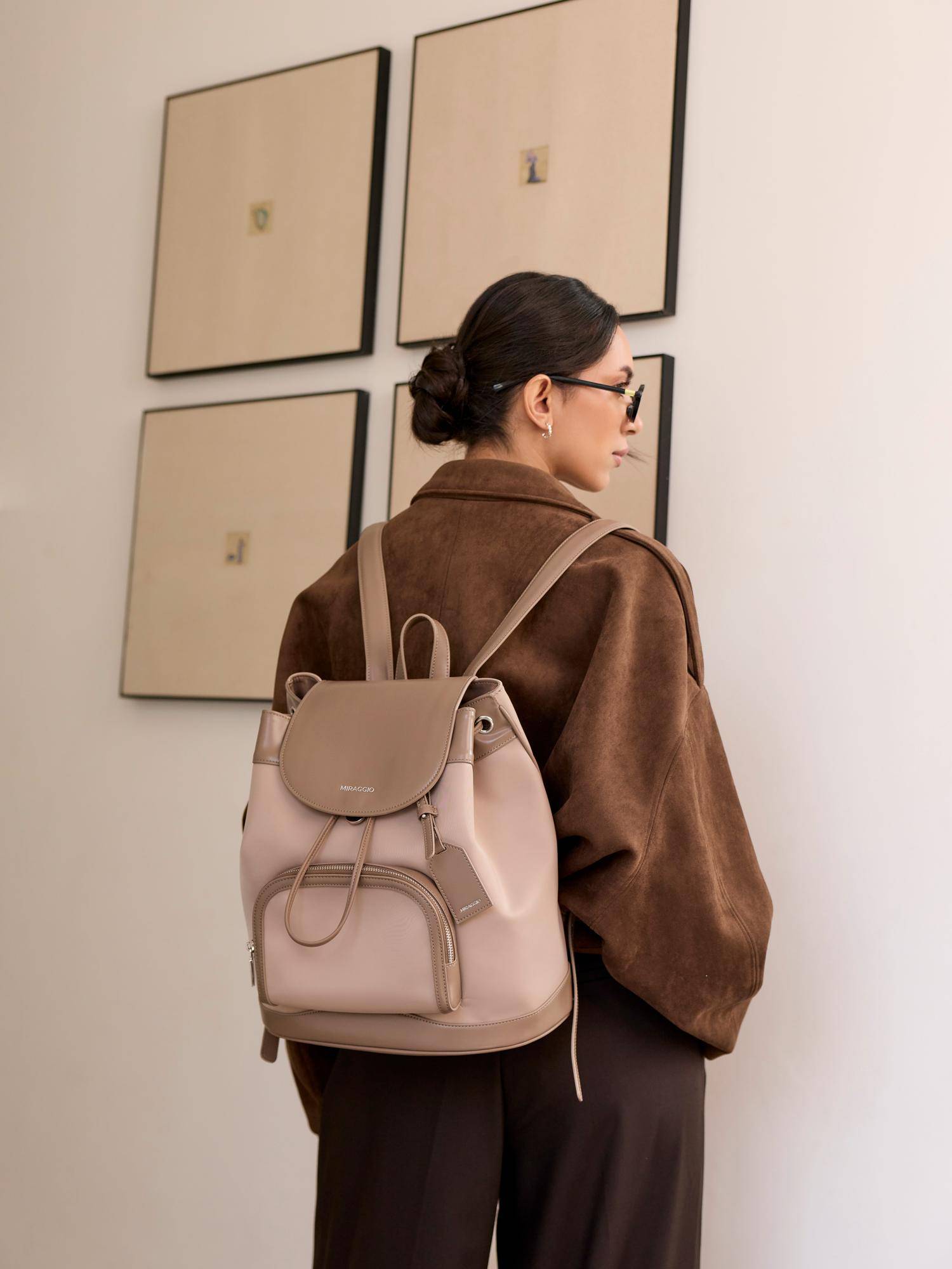 MIRAGGIO Women Taupe Textured Wanderlust Backpack - Taupe (L)