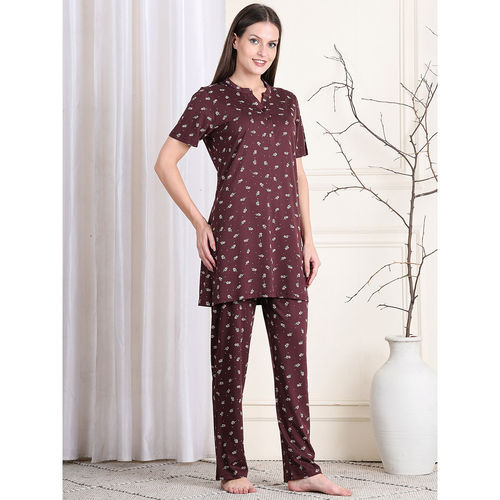 Kanvin Brown Women's Top with Pyjama (Set of 2) (M)