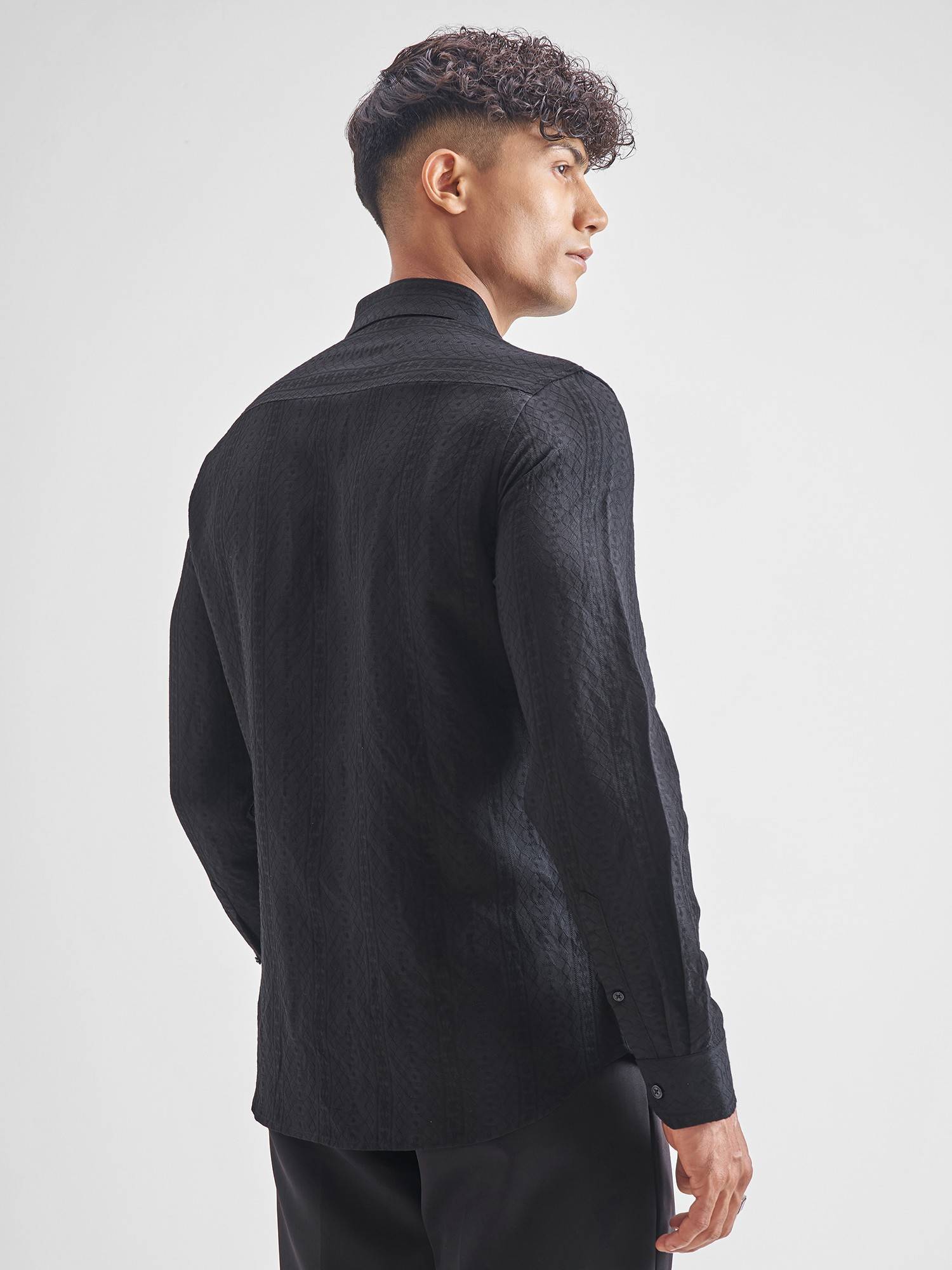 Buy HIGHLANDER Men Black Jacquard Textured Shirt Online