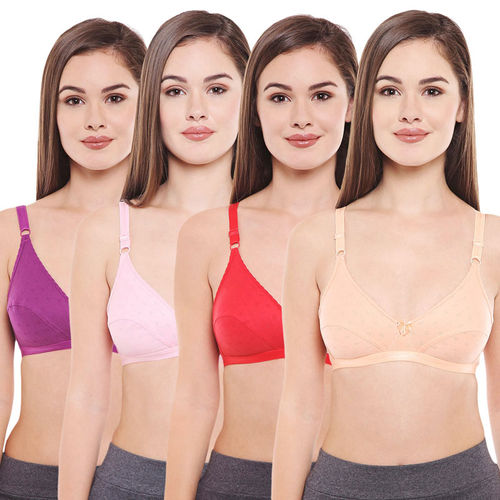 Buy BODYCARE Women's Cotton Solid Color Full Coverage Bra Pack of 4 -  Multi-Color Online