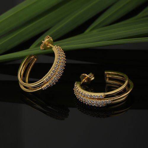 Carlton London Gold Plated CZ Studded Half Hoop Earrings