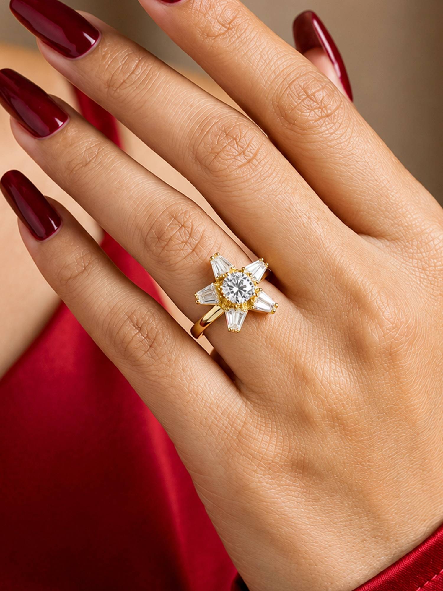 ARTKLIM White Radiant Revolving Starburst Crystal Adjustable Anti-Tarnish Copper Ring