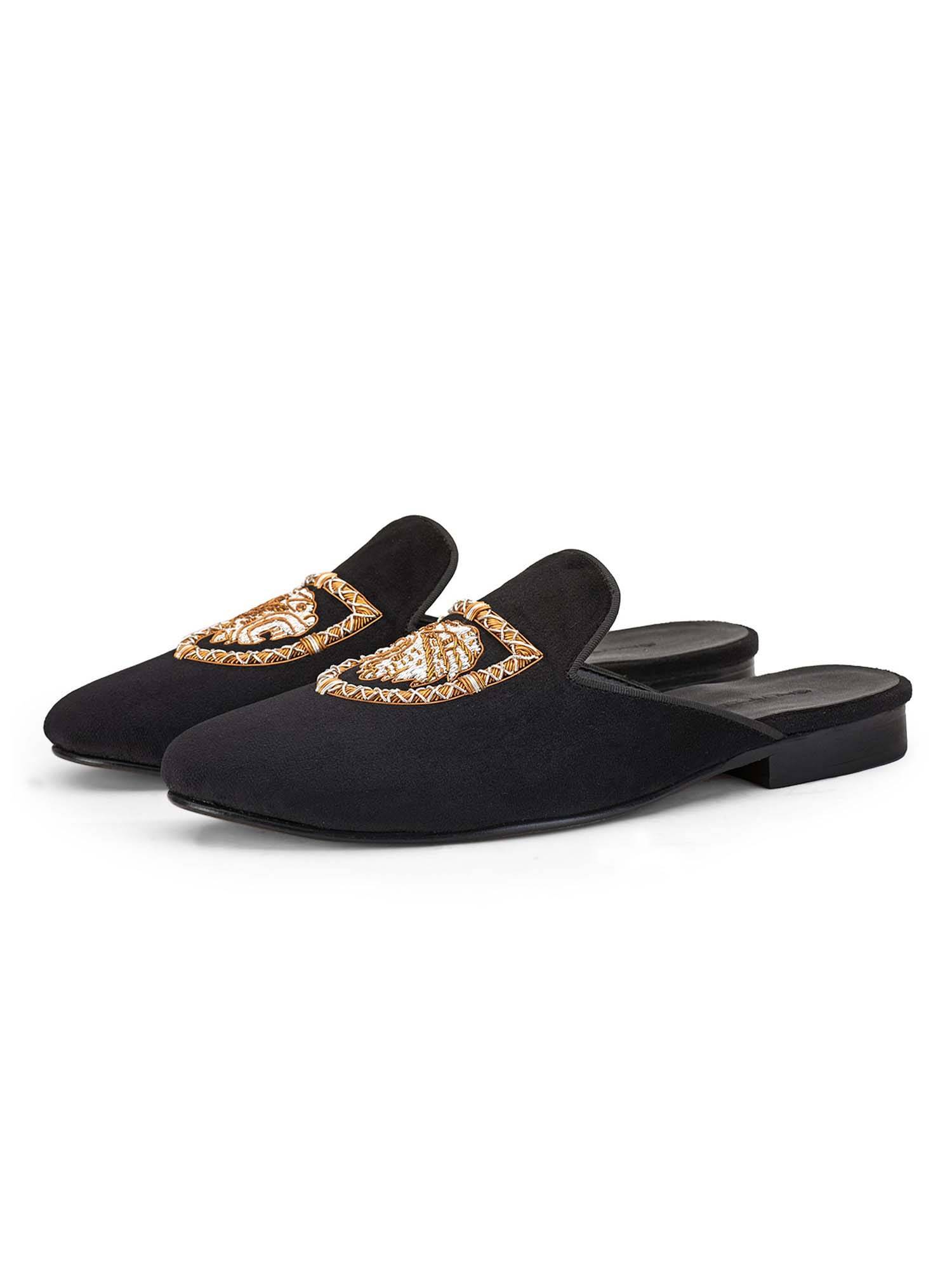 Buy SHUTIQ Cougar Black Lather Pointed Toe Mules Online