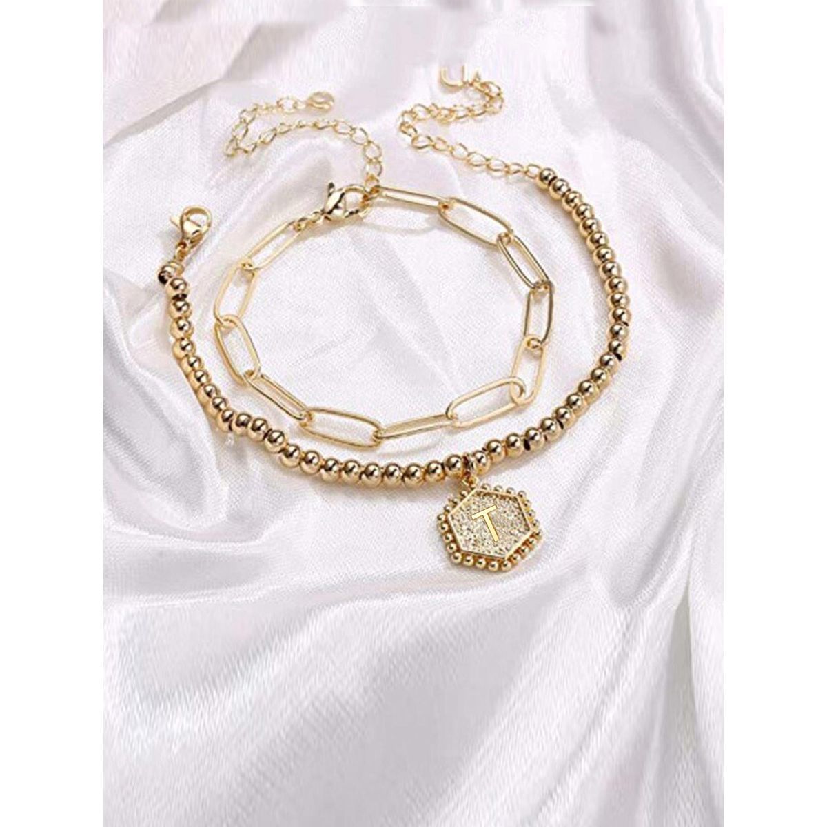 Jewels Galaxy Jewellery For Women Gold Plated Alphabetical T Bracelet