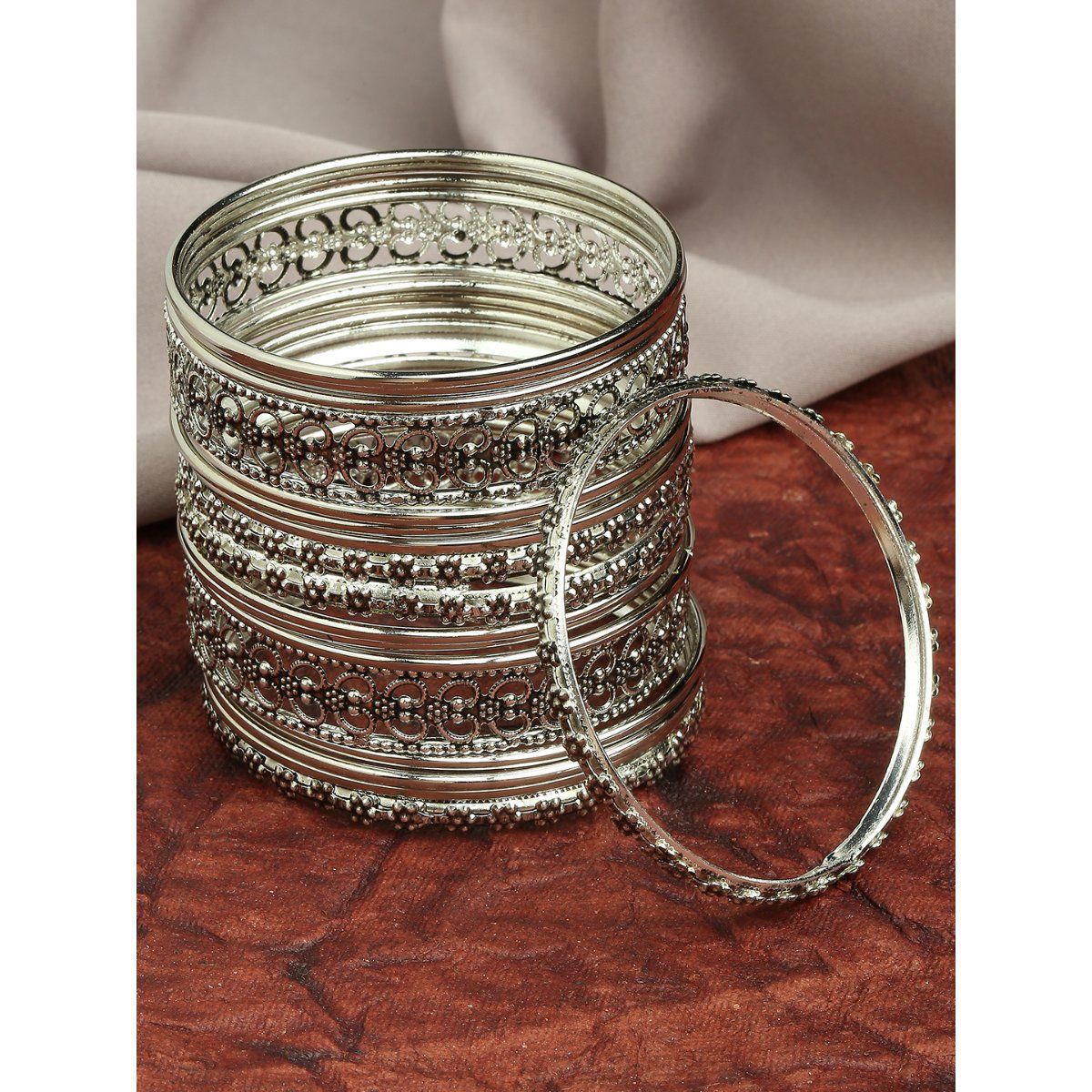Buy OOMPH Combo Of 18 Oxidised Silver Bangle Set Online