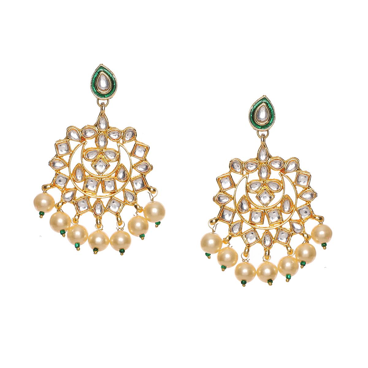 Jhallar Kundan and Diamond Dangler Earrings (Gold) - Ruby Raang main image 0