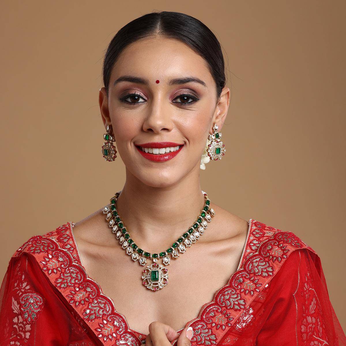 Ruby Raang Studio Multi-Color Kundan and Stone Choker with Earrings