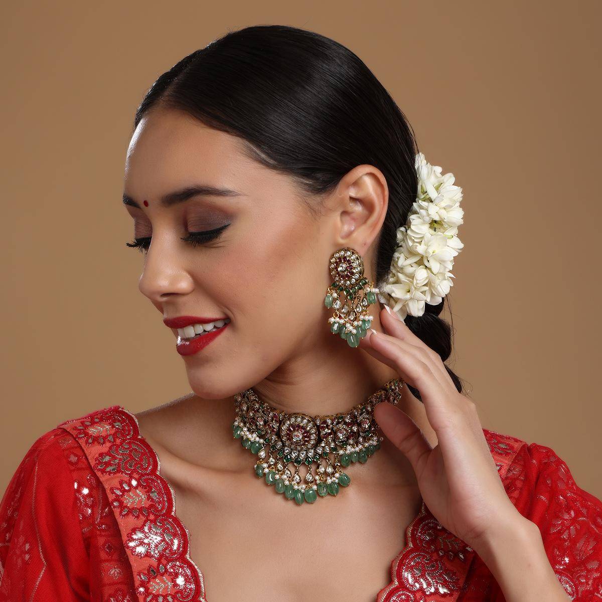 Ruby Raang Studio Precious Handcrafted Stone Neckpiece with Emeralds