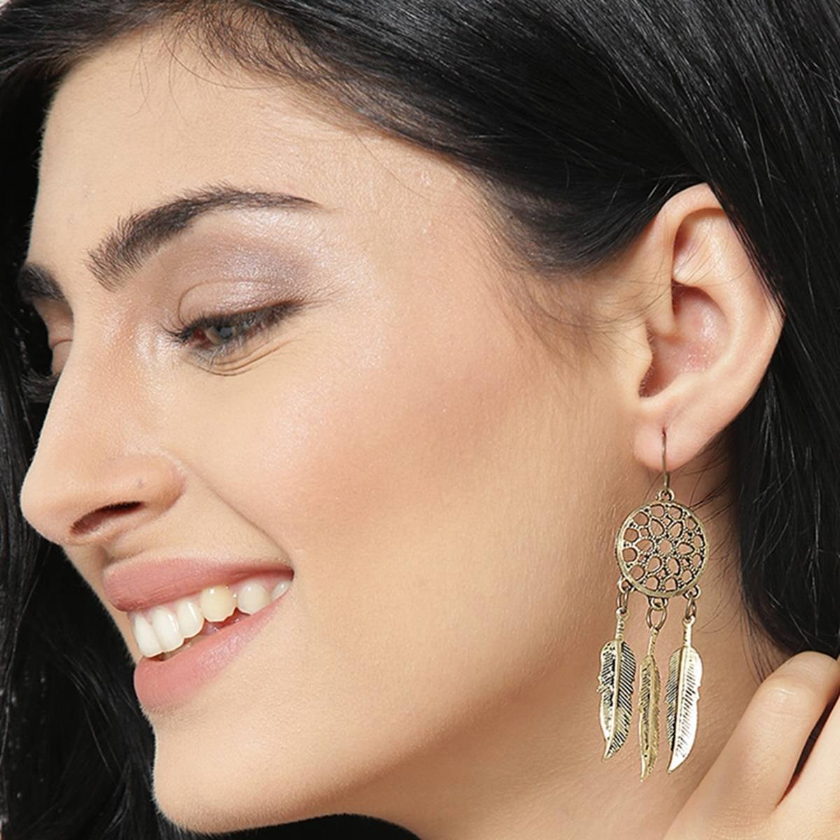 OOMPH Antique Gold Dream Catcher Bohemian Fashion Drop Earrings