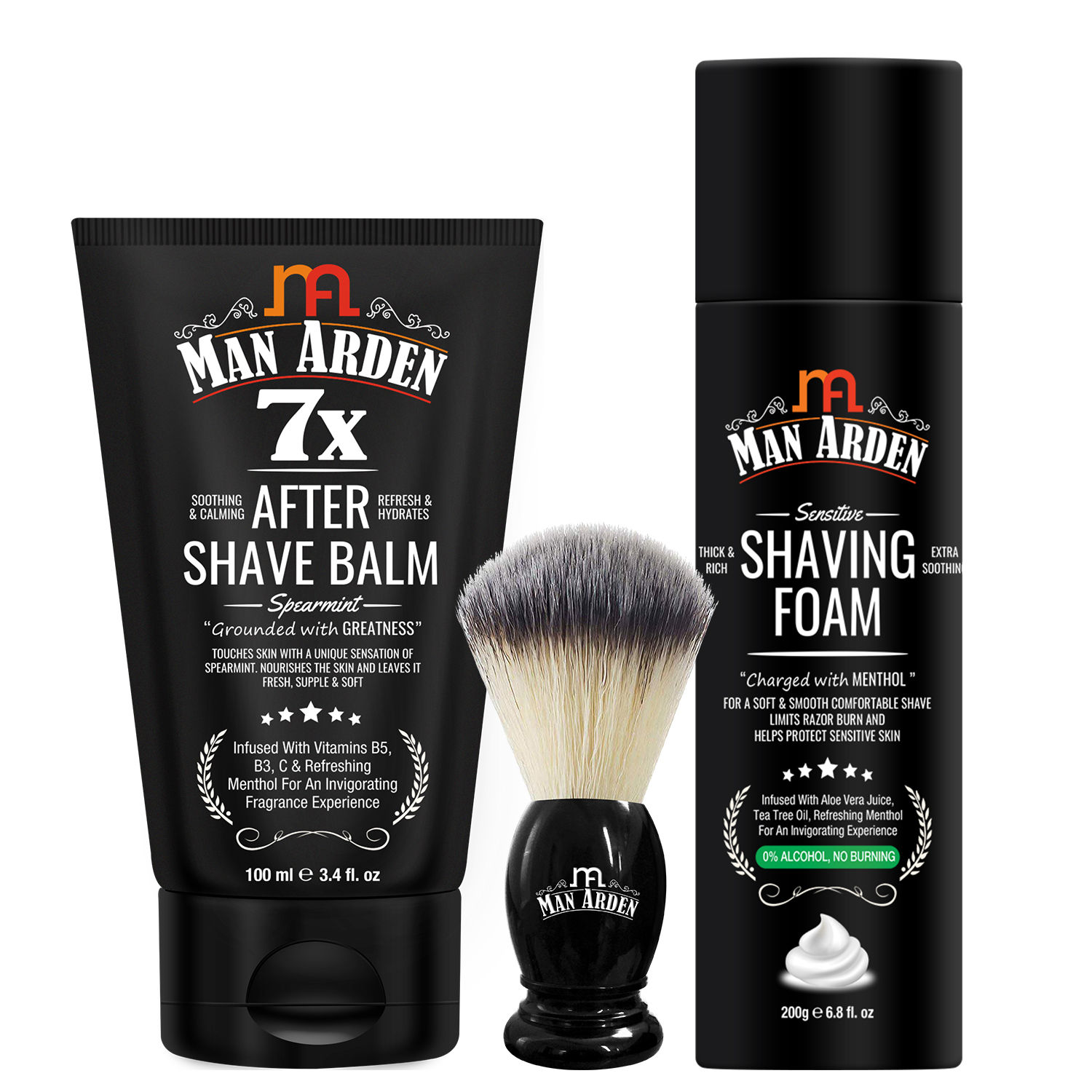 Man Arden Shaving Combo - After Shave Balm 100ml + Shaving Brush + Shaving Foam