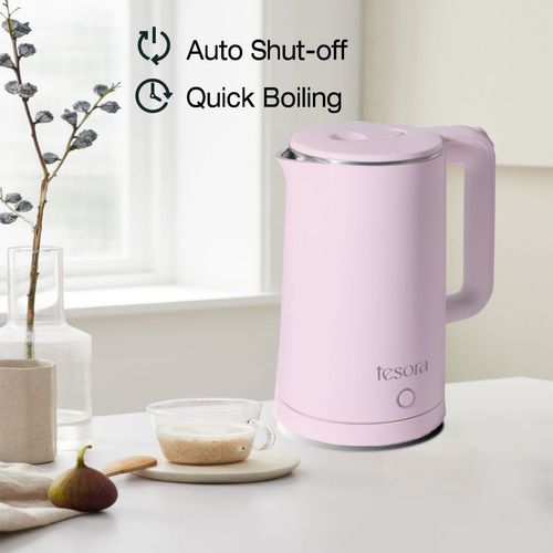 (Pink)Electric Kettle 2000W Double Layer Stainless Steel Electric Tea ZU