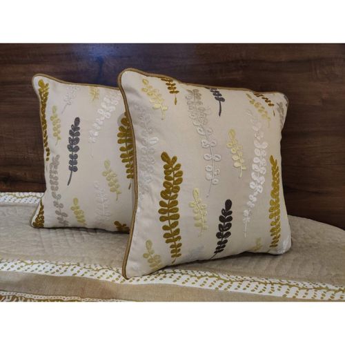 SHADES OF LIFE Cotton Decorative Cushion Covers (Off White Emb 12X12)