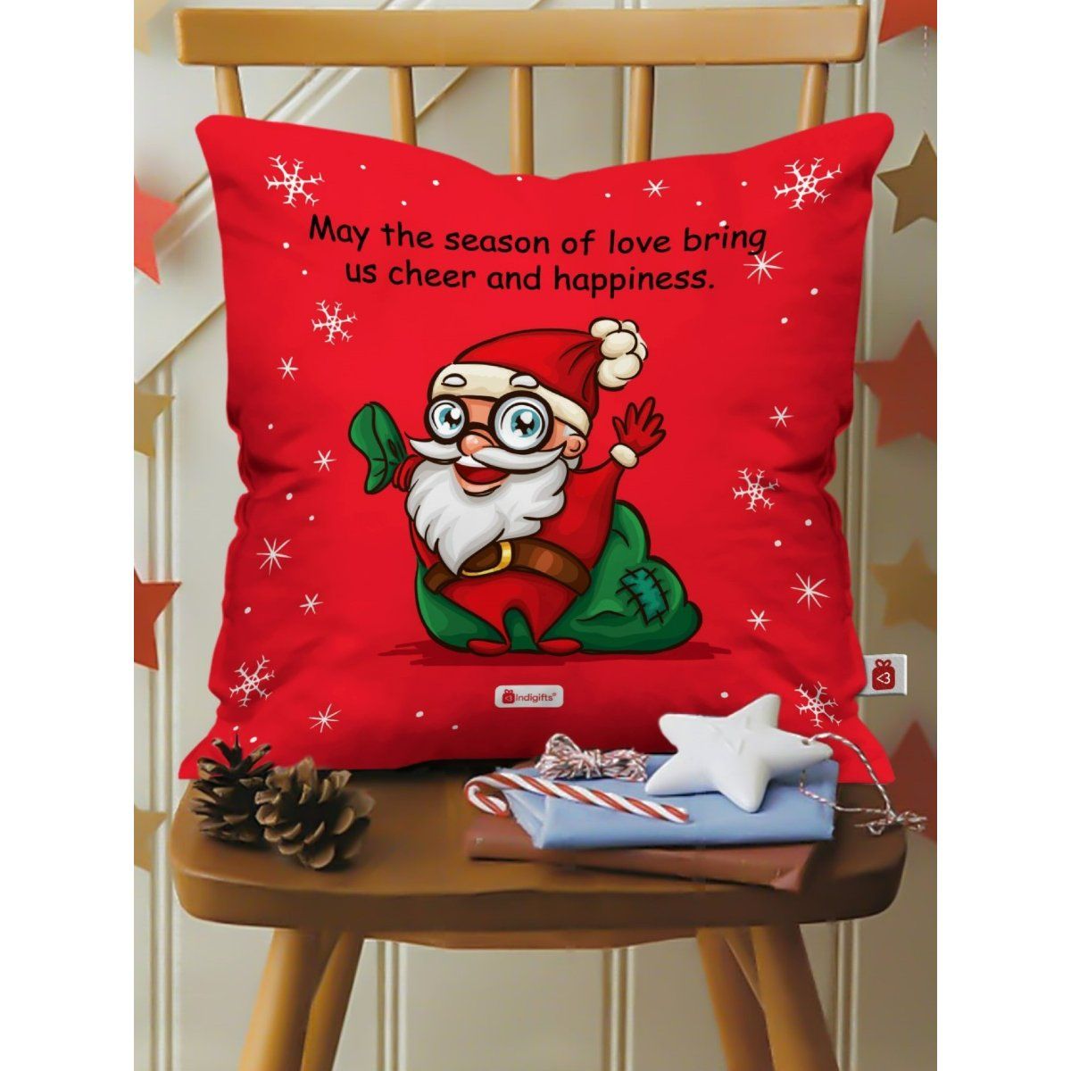 Indigifts Micro Satin Cheerful Santa Print Xmas 1 Cushion Cover ...